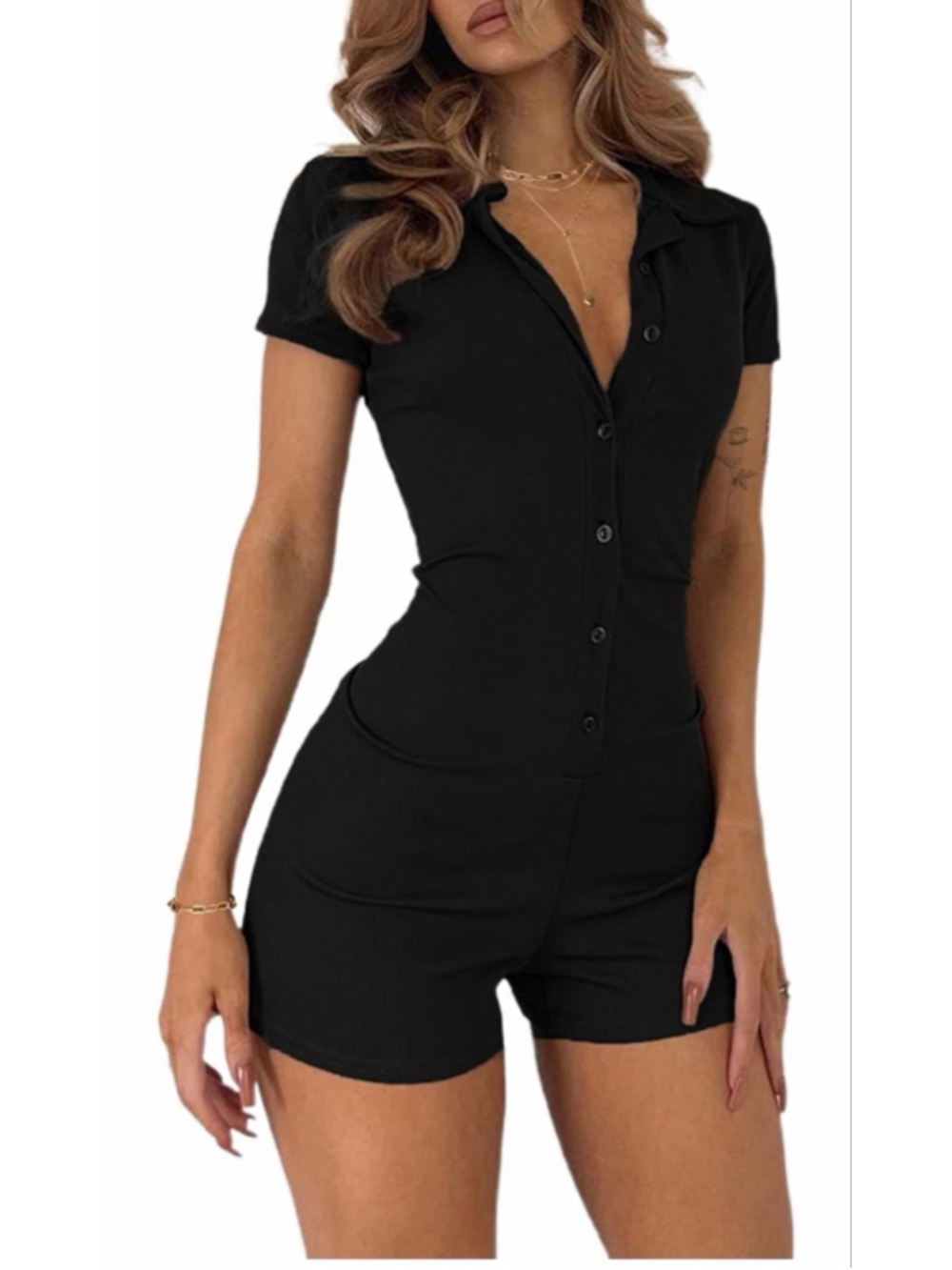 NEW LilyCoco Rompers Button Up Bodycon Short Sleeve Collared 1 Pc XL